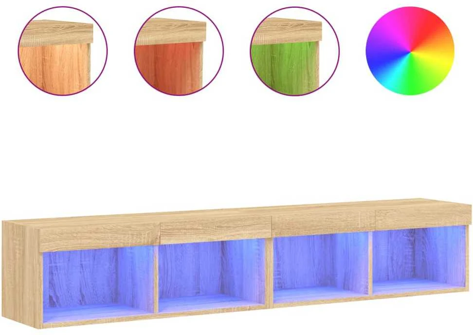 TV staliukas TV spintelės su LED lemputėmis, 2vnt., ąžuolo, 80x30x30cm