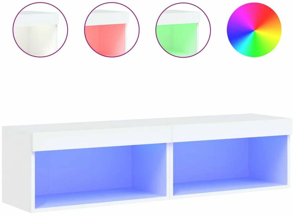 TV staliukas TV spintelės su LED lemputėmis, 2vnt., baltos, 60x30x30cm
