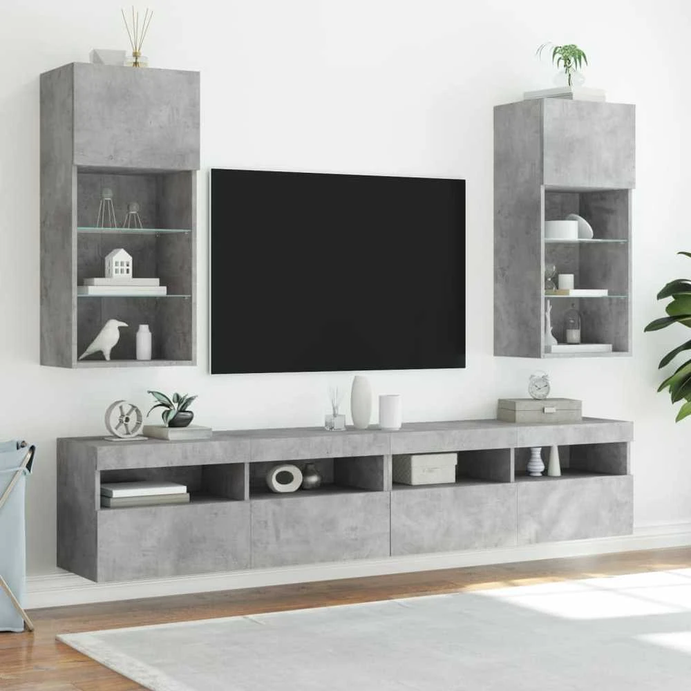 TV staliukas TV spintelės su LED lemputėmis, 2vnt., betono, 40,5x30x90cm