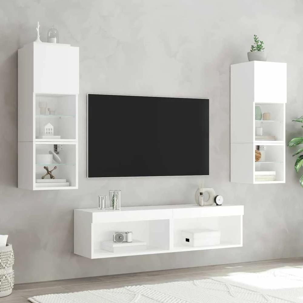 TV staliukas TV spintelės su LED lemputėmis, 2vnt., baltos, 60x30x30cm