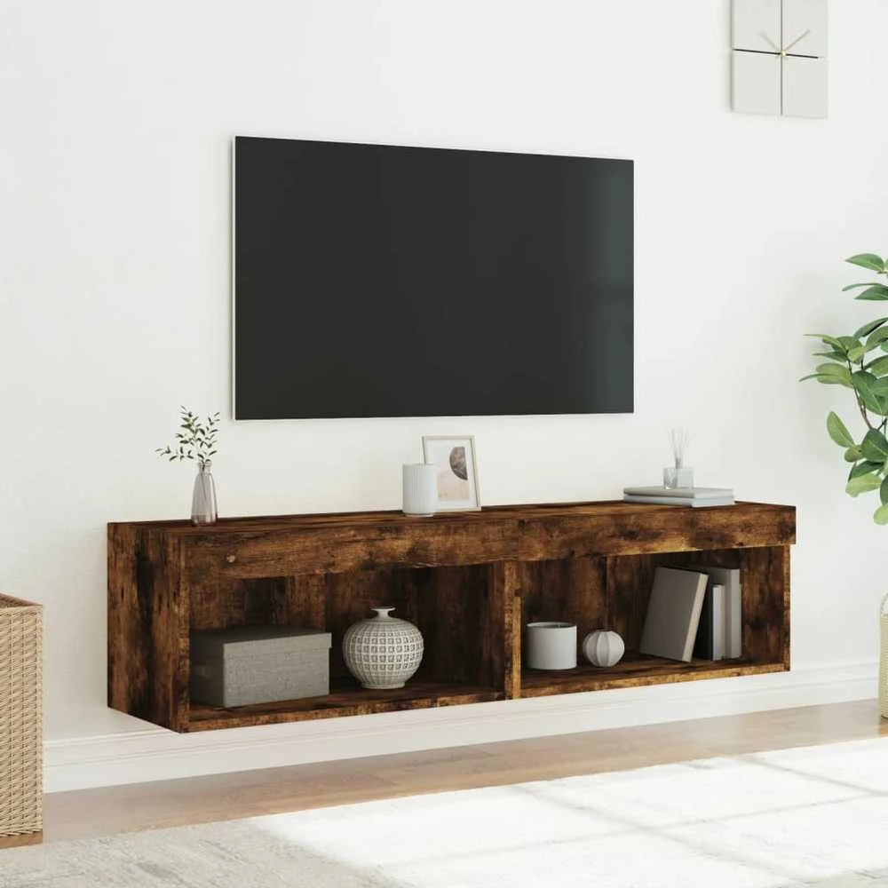 TV staliukas TV spintelės su LED lemputėmis, 2vnt., dūminės, 60x30x30cm