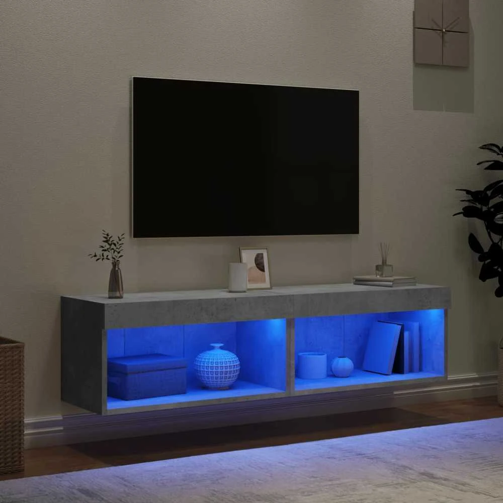 TV staliukas TV spintelės su LED lemputėmis, 2vnt., betono, 60x30x30cm