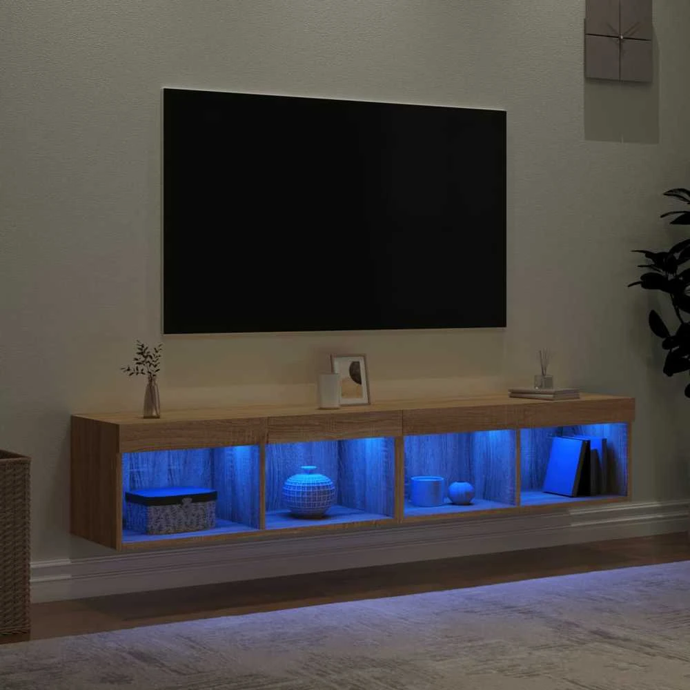 TV staliukas TV spintelės su LED lemputėmis, 2vnt., ąžuolo, 80x30x30cm
