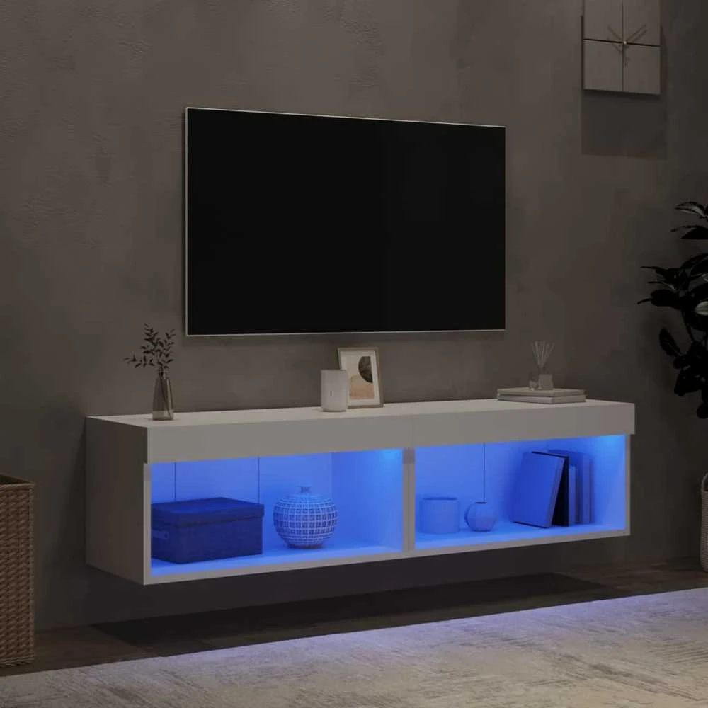 TV staliukas TV spintelės su LED lemputėmis, 2vnt., baltos, 60x30x30cm