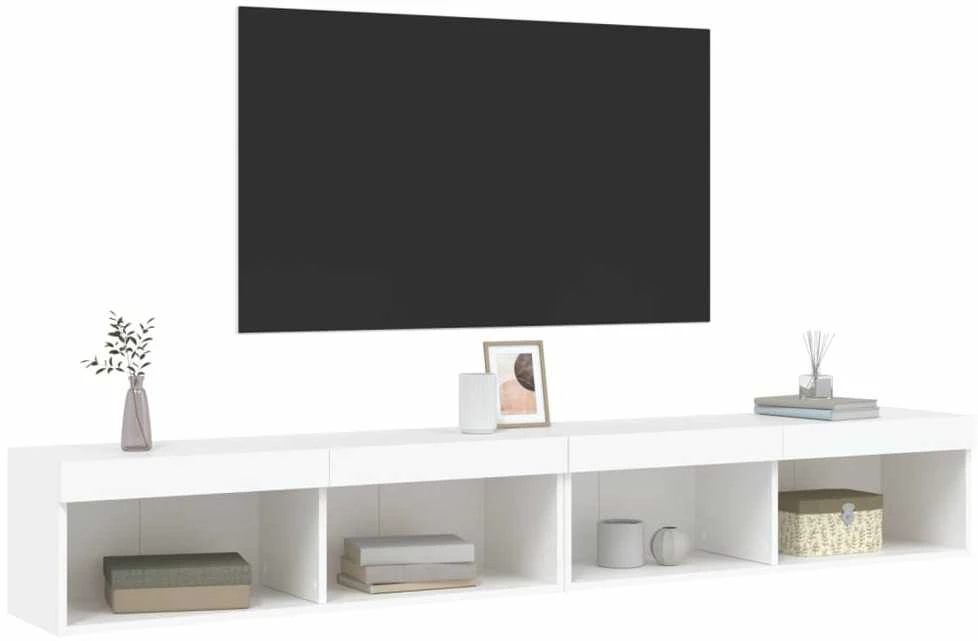 TV staliukas TV spintelės su LED lemputėmis, 2vnt., baltos, 100x30x30cm