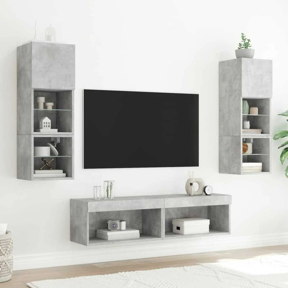 TV staliukas TV spintelės su LED lemputėmis, 2vnt., betono, 60x30x30cm