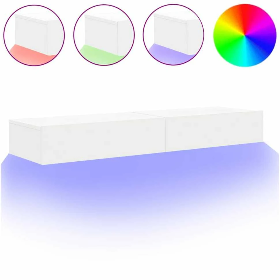 TV staliukas TV spintelės su LED lemputėmis, 2vnt., baltos, 60x35x15,5cm