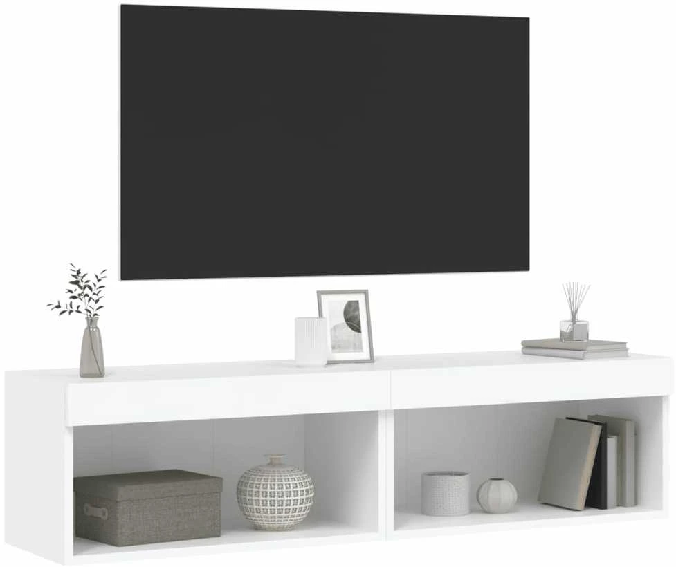 TV staliukas TV spintelės su LED lemputėmis, 2vnt., baltos, 60x30x30cm