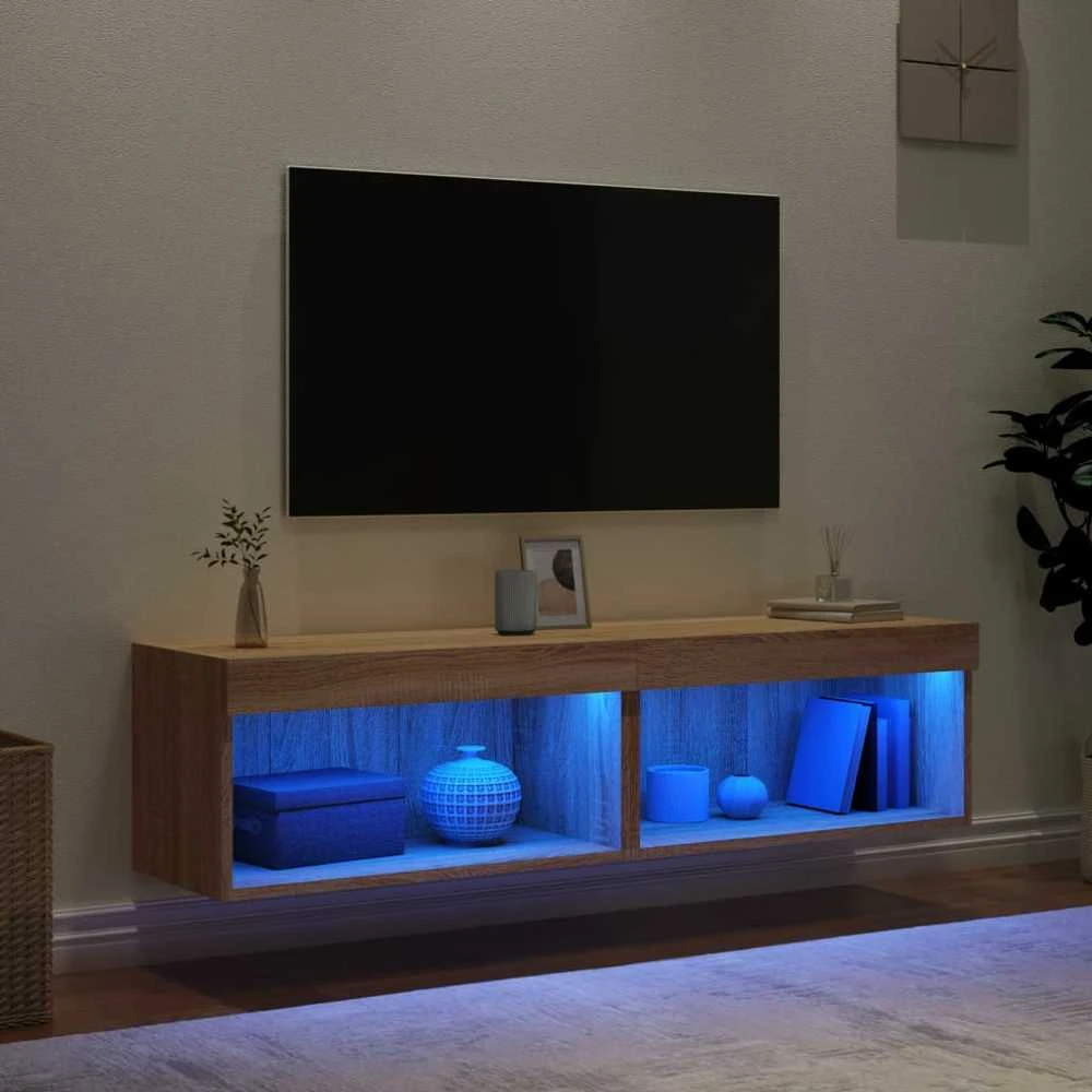 TV staliukas TV spintelės su LED lemputėmis, 2vnt., ąžuolo, 60x30x30cm