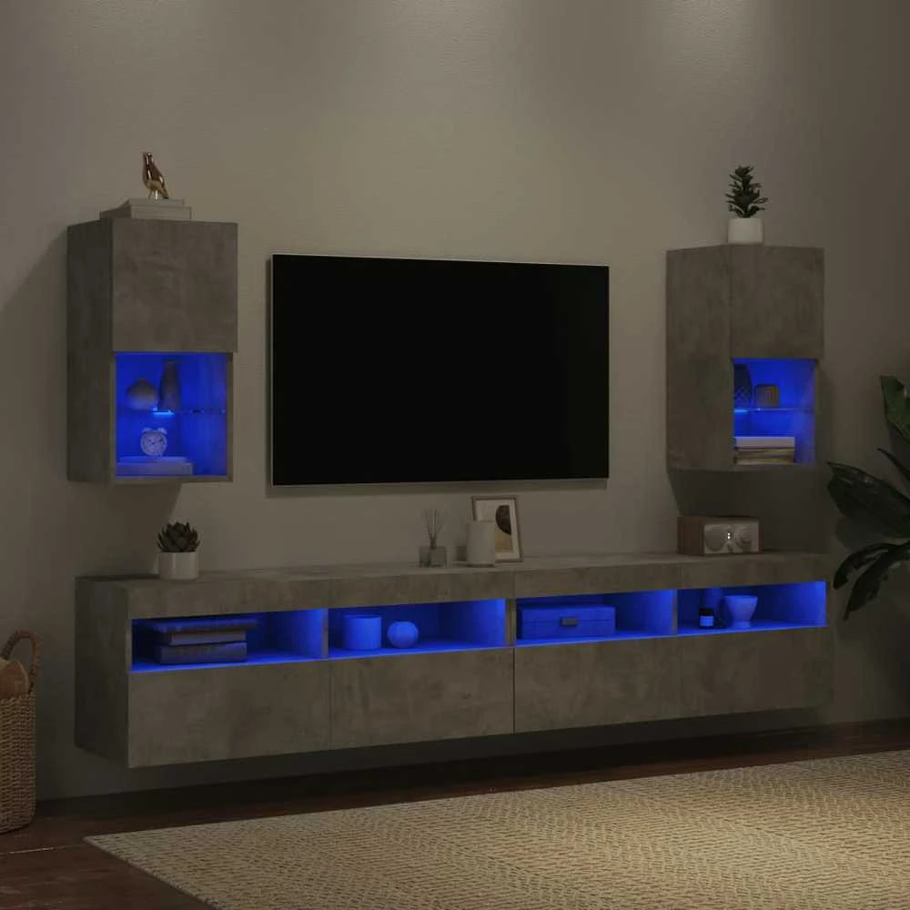 TV staliukas TV spintelės su LED lemputėmis, 2vnt., betono, 30,5x30x60cm