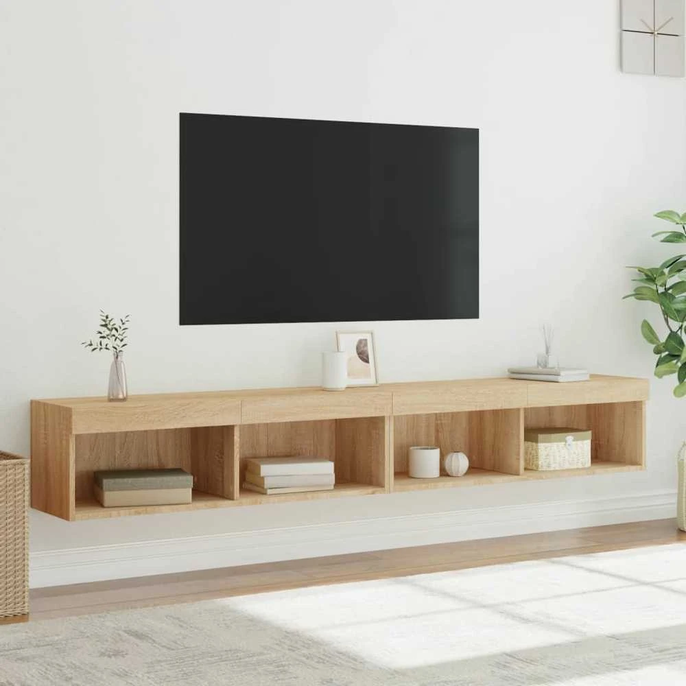 TV staliukas TV spintelės su LED lemputėmis, 2vnt., ąžuolo, 100x30x30cm