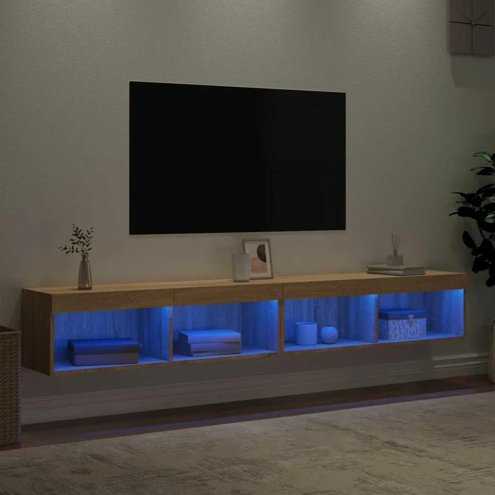 TV staliukas TV spintelės su LED lemputėmis, 2vnt., ąžuolo, 100x30x30cm