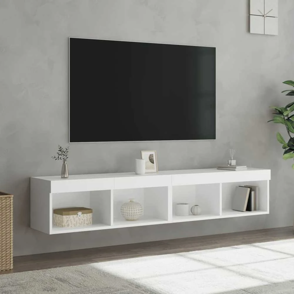 TV staliukas TV spintelės su LED lemputėmis, 2vnt., baltos, 80x30x30cm
