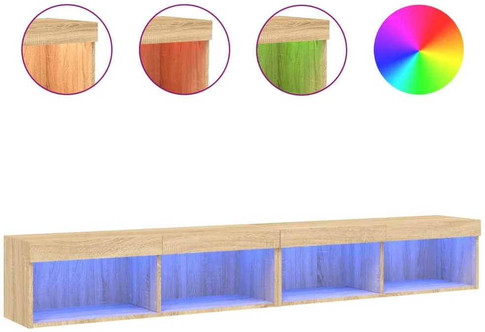 TV staliukas TV spintelės su LED lemputėmis, 2vnt., ąžuolo, 100x30x30cm