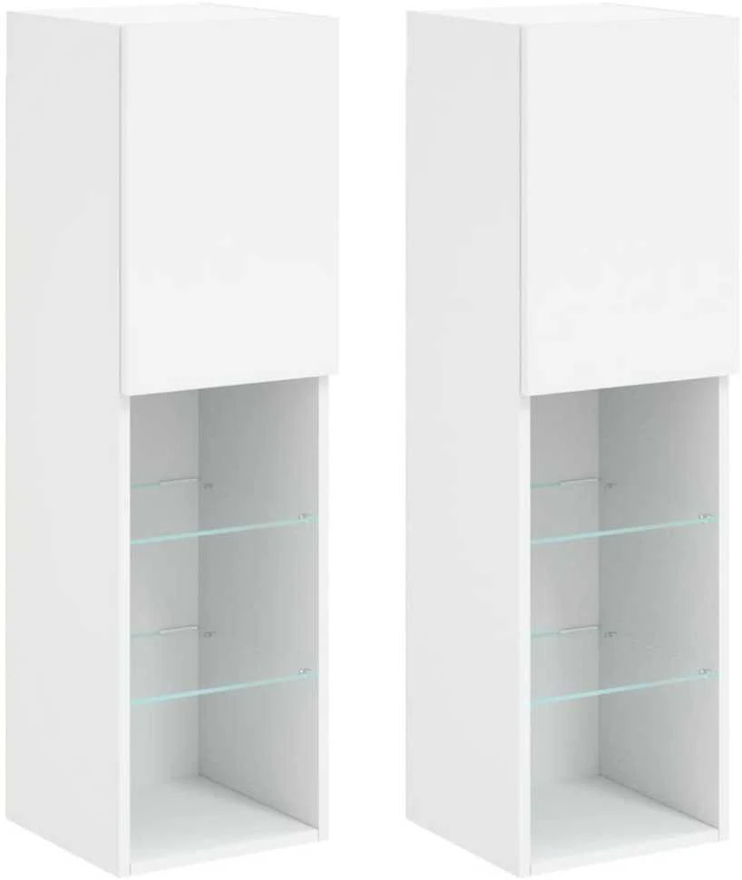 TV staliukas TV spintelės su LED lemputėmis, 2vnt., baltos, 30,5x30x102cm