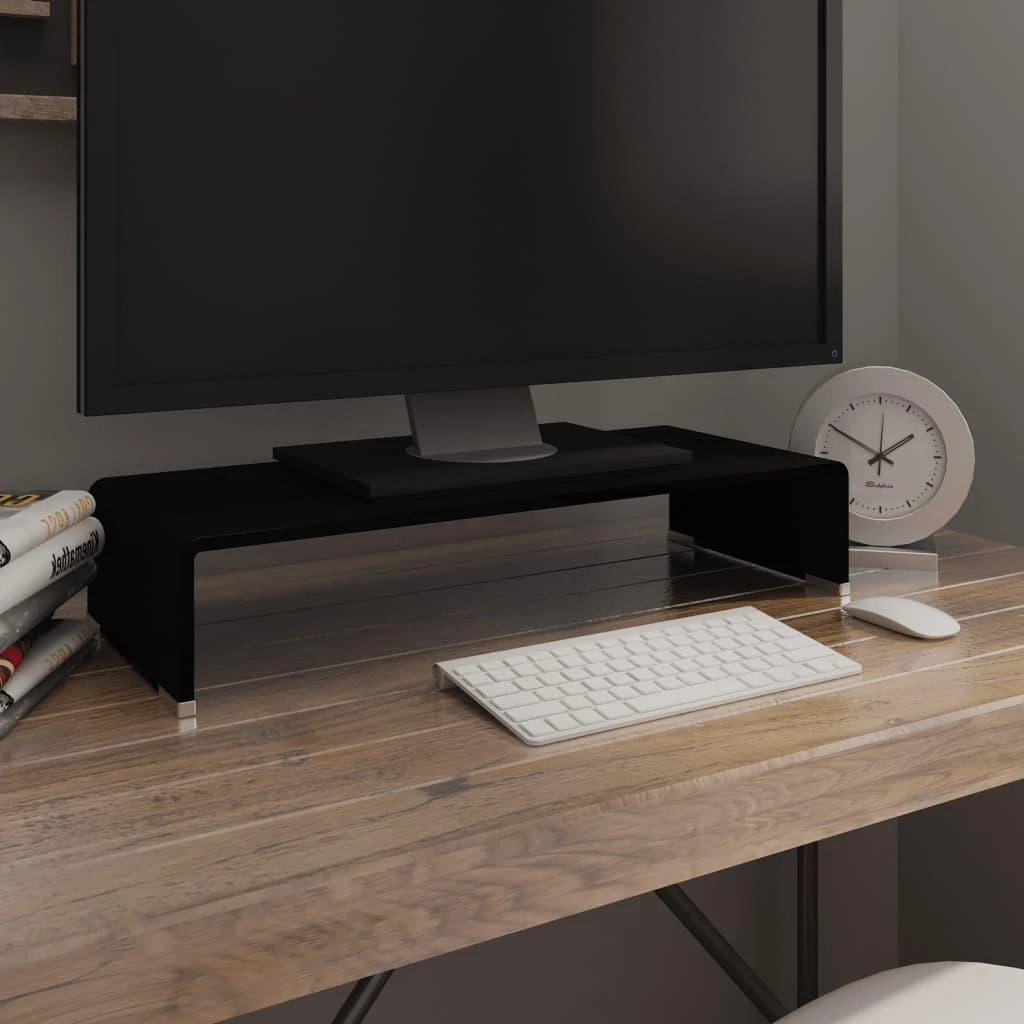 TV stovas/monitoriaus pakyla, juodas stiklas, 60x25x11 cm