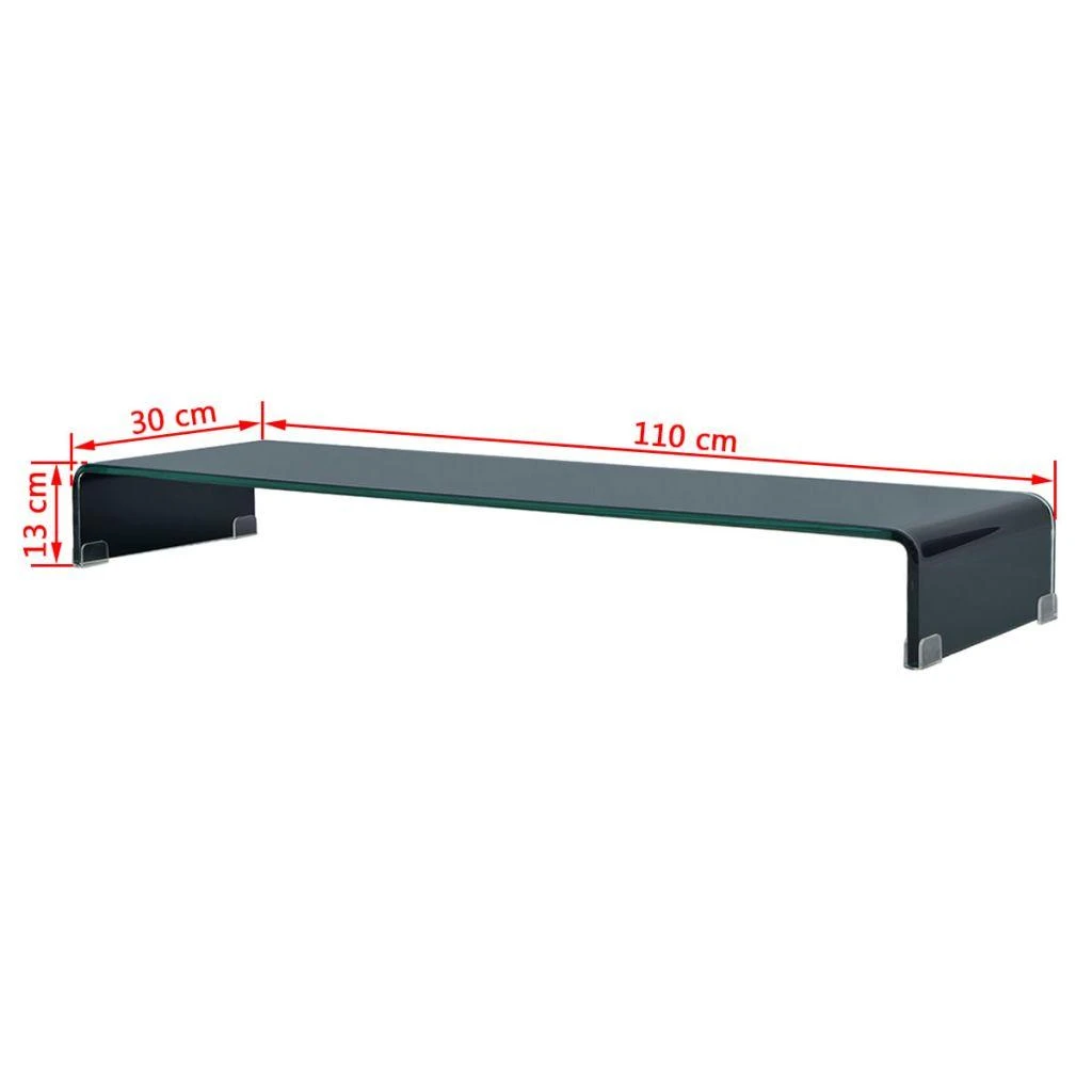 TV stovas/monitoriaus pakyla, juodas stiklas, 110x30x13 cm