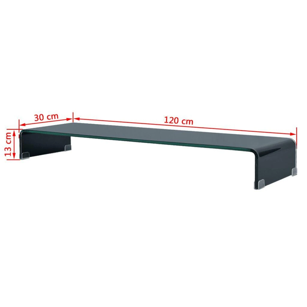 TV stovas/monitoriaus pakyla, juodas stiklas, 120x30x13 cm