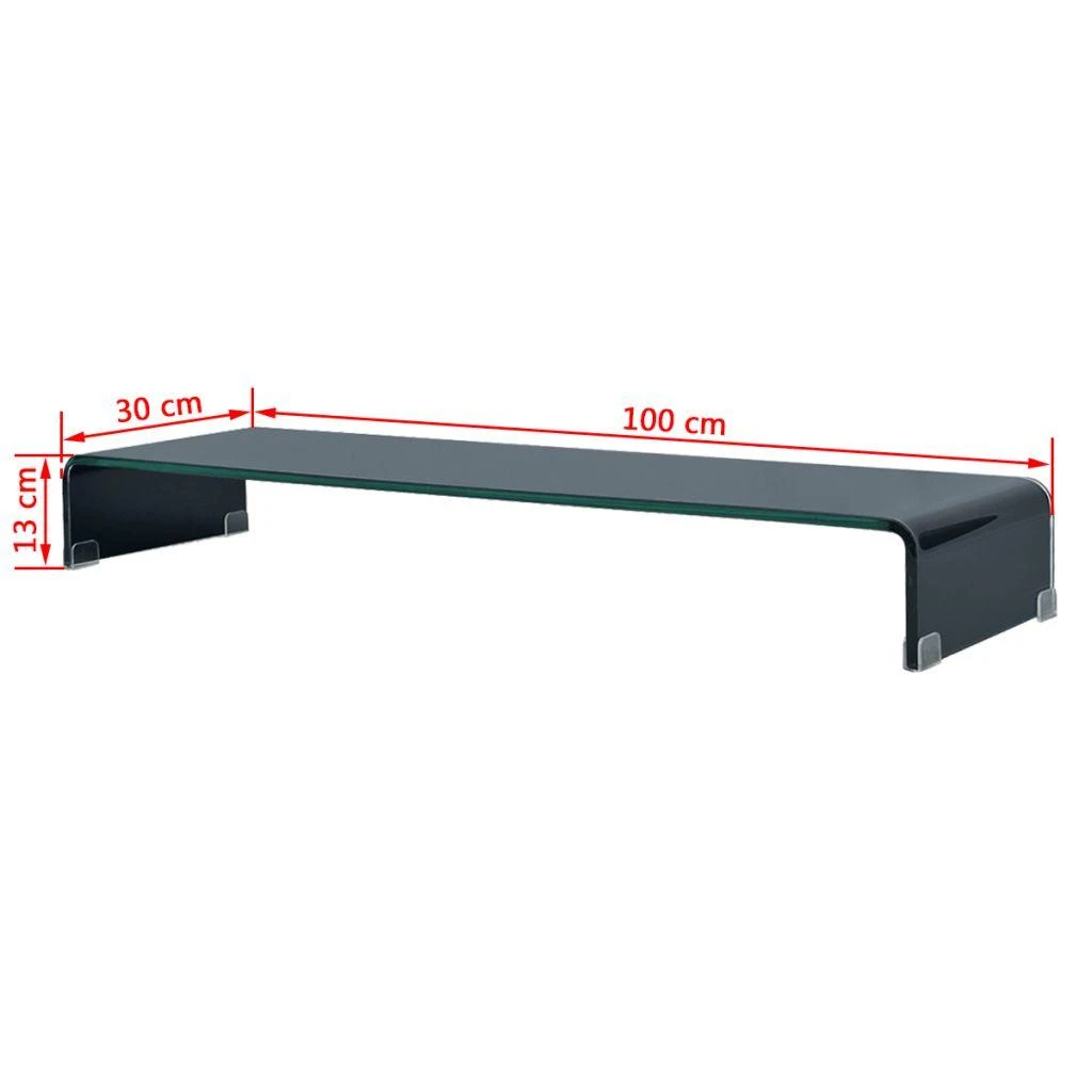 TV stovas/monitoriaus pakyla, juodas stiklas, 100x30x13 cm