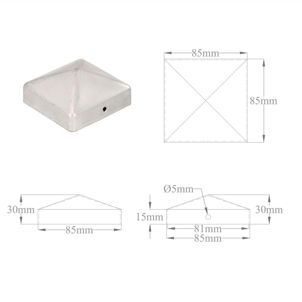 Tvoros stulpų dangteliai, 6vnt., 81x81mm, galvanizuotas metalas