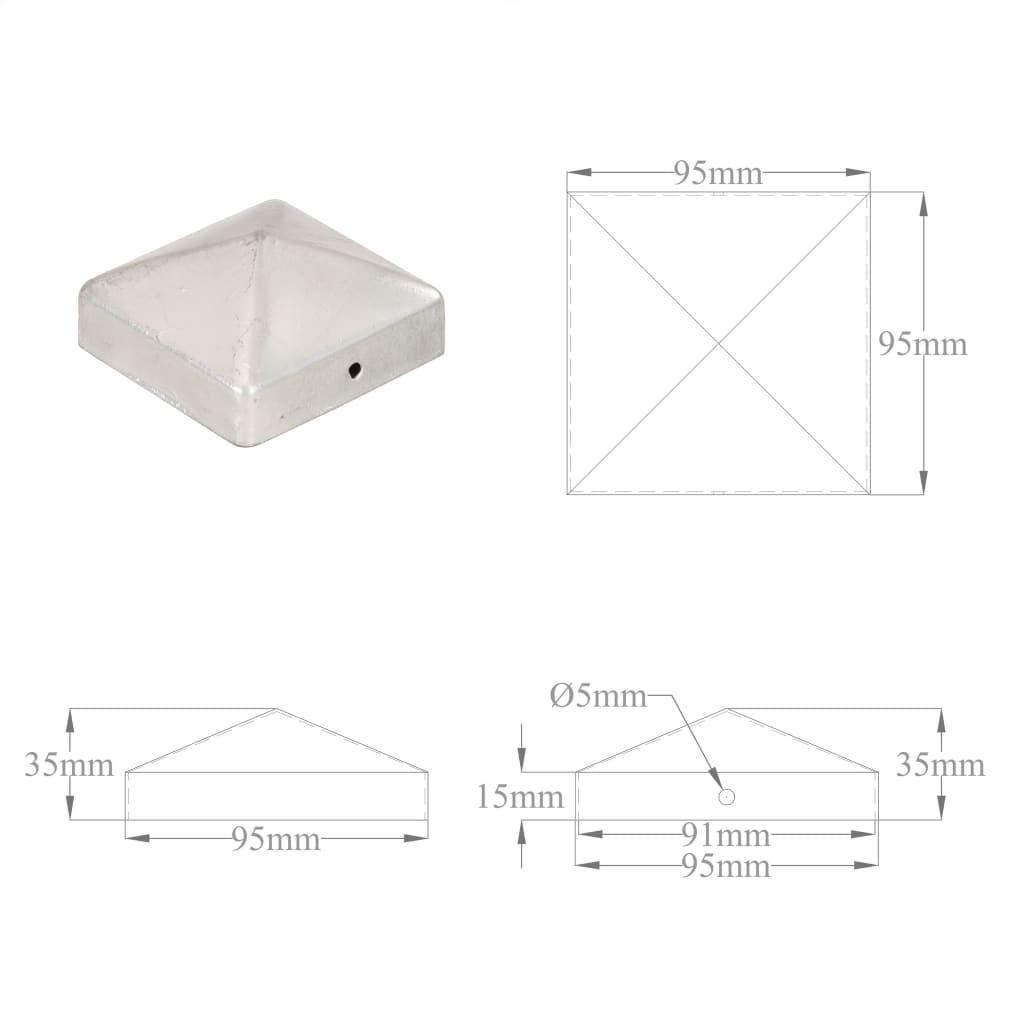 Tvoros stulpų dangteliai, 6vnt., 91x91mm, galvanizuotas metalas