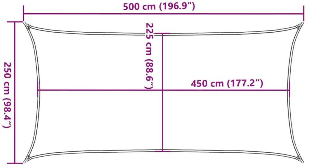 Uždanga nuo saulės, geltonos spalvos, 2,5x5m, HDPE, 160g/m²