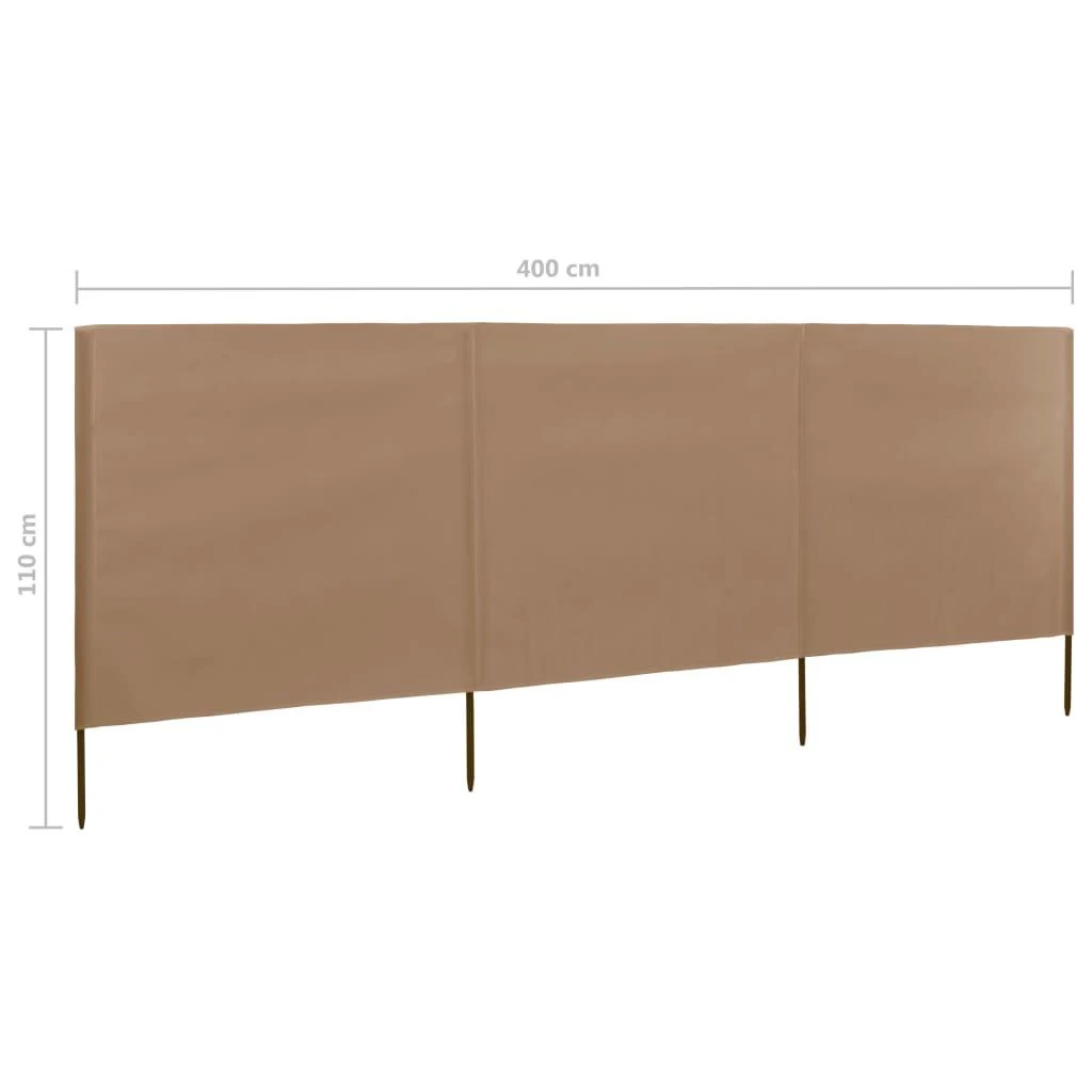 Uždanga nuo vėjo, 3 plokštės, taupe spalvos, 400x80cm, audinys