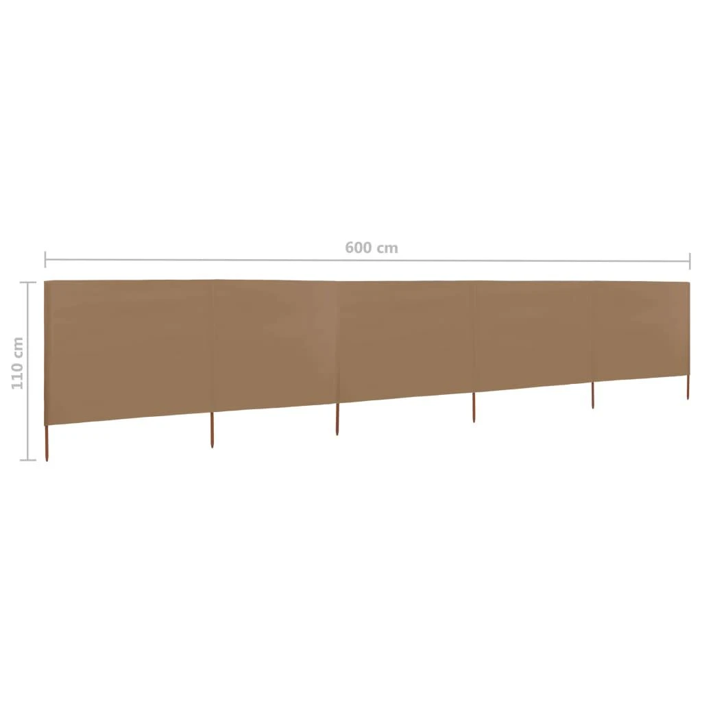 Uždanga nuo vėjo, 5 plokštės, taupe spalvos, 600x80cm, audinys