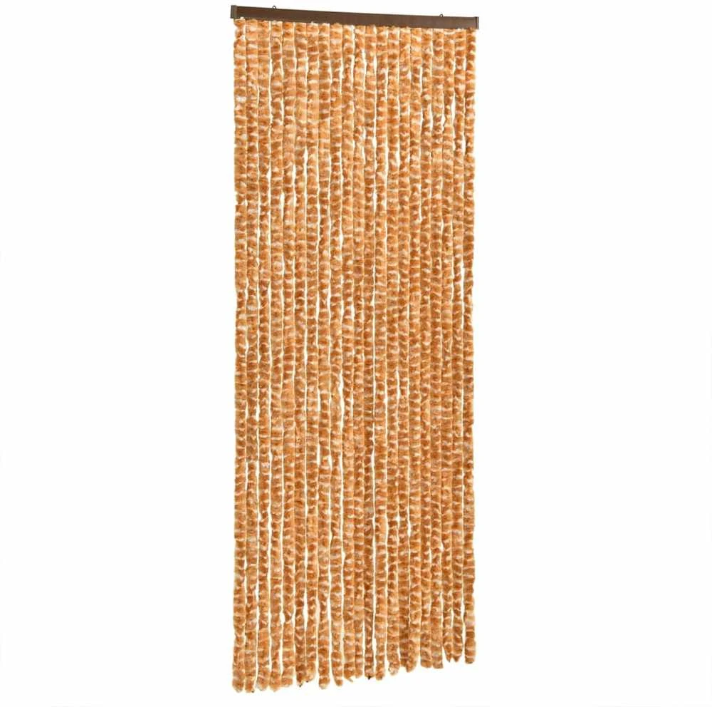 Užuolaida nuo musių, geltonai ruda ir balta, 100x230cm, šenilis