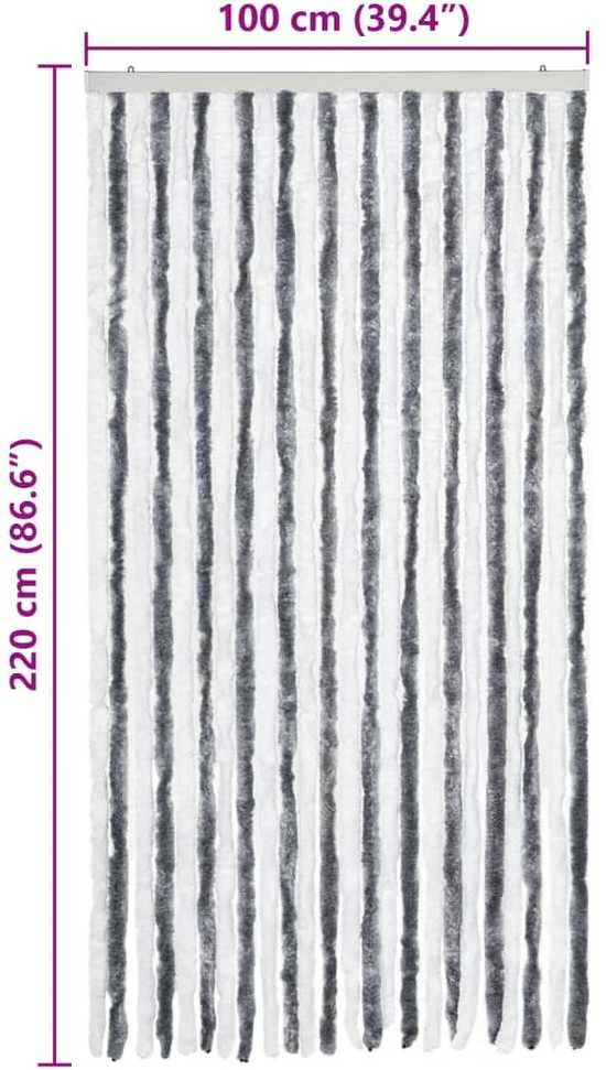 Užuolaida nuo vabzdžių, pilka ir balta, 100x220 cm, šenilis