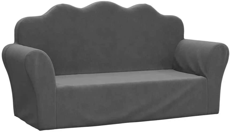 Vaikiška dvivietė sofa, antracito spalvos, minkštas pliušas