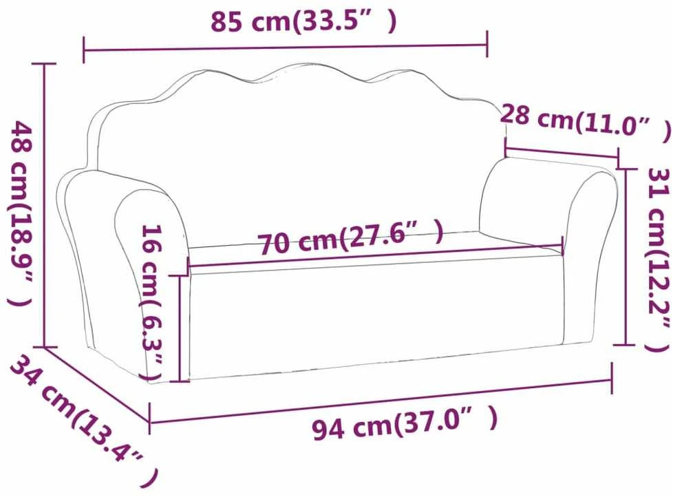 Vaikiška dvivietė sofa, antracito spalvos, minkštas pliušas
