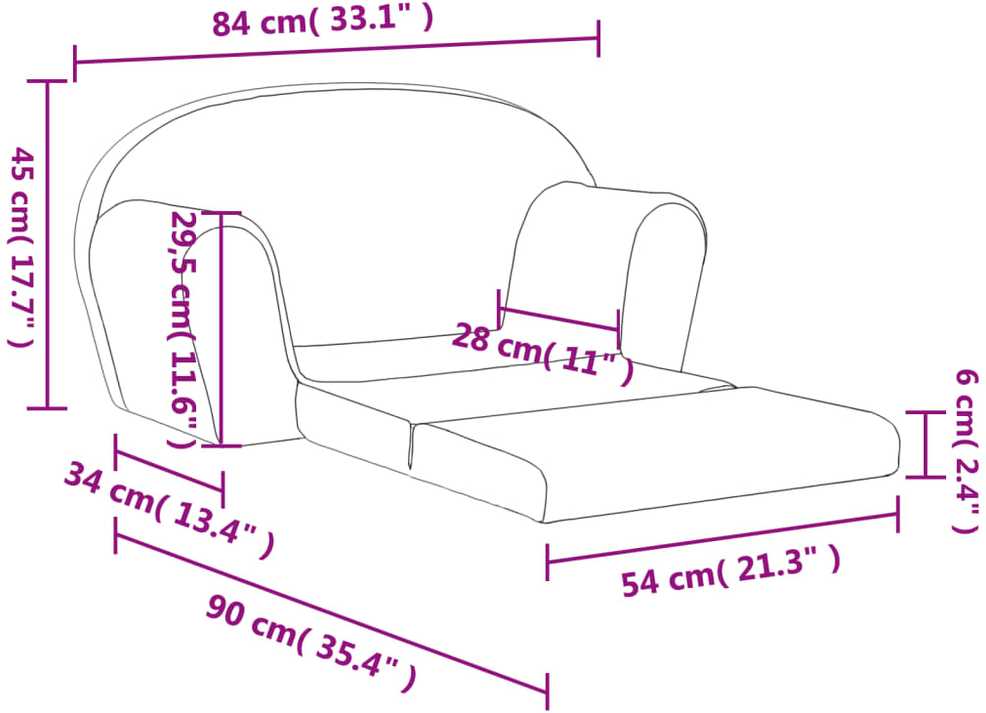 Vaikiška dvivietė sofa-lova, antracito, minkštas pliušas