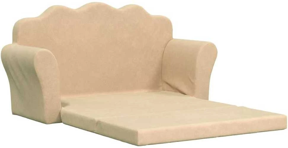 Vaikiška dvivietė sofa-lova, kreminės spalvos, minkštas pliušas