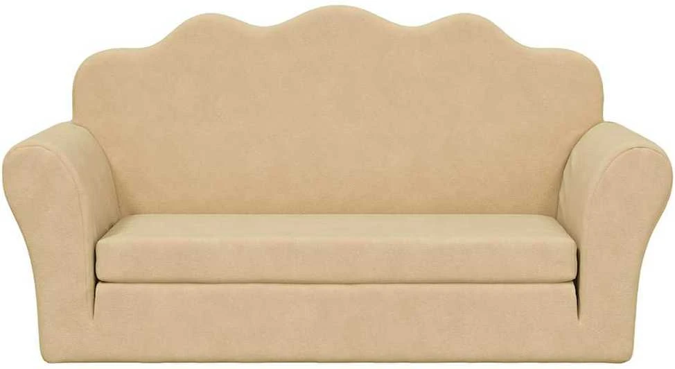 Vaikiška dvivietė sofa-lova, kreminės spalvos, minkštas pliušas