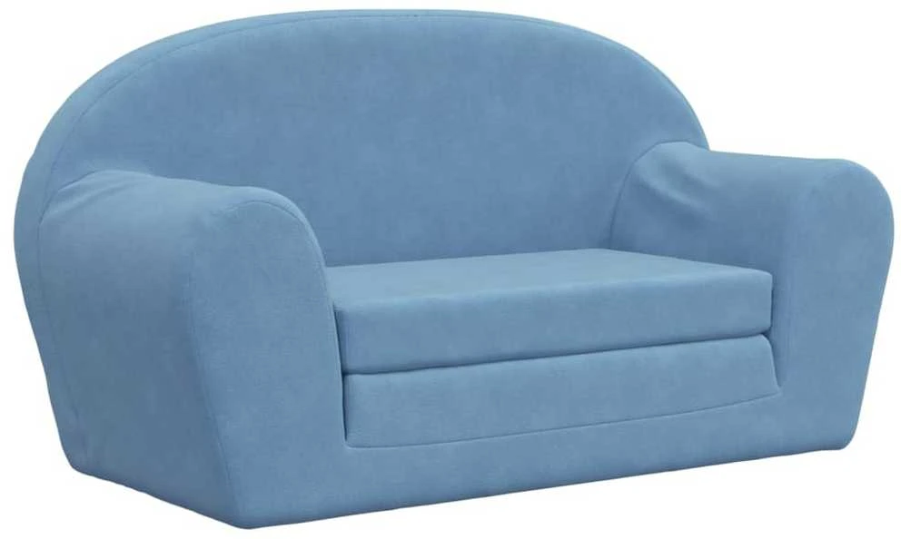 Vaikiška dvivietė sofa-lova, mėlynos spalvos, minkštas pliušas