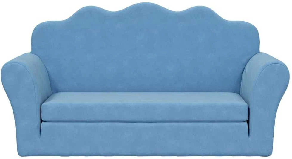Vaikiška dvivietė sofa-lova, mėlynos spalvos, minkštas pliušas