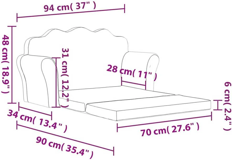 Vaikiška dvivietė sofa-lova, mėlynos spalvos, minkštas pliušas