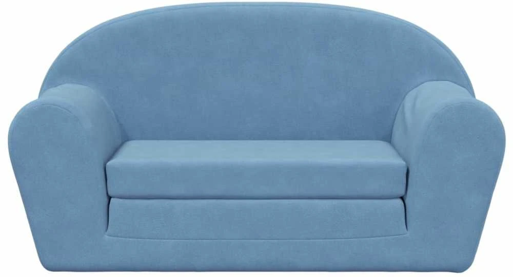 Vaikiška dvivietė sofa-lova, mėlynos spalvos, minkštas pliušas