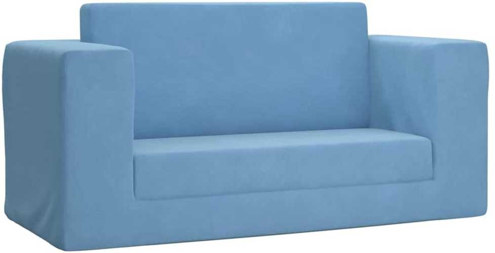 Vaikiška dvivietė sofa-lova, mėlynos spalvos, minkštas pliušas
