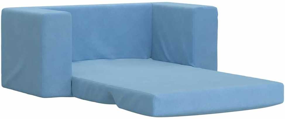 Vaikiška dvivietė sofa-lova, mėlynos spalvos, minkštas pliušas