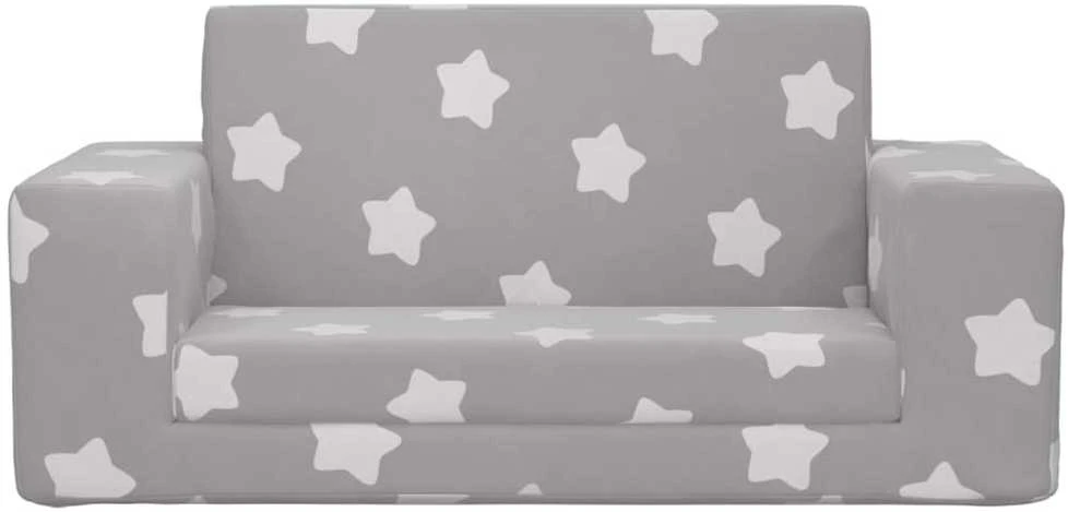 Vaikiška dvivietė sofa-lova, pilka, pliušas, su žvaigždėmis