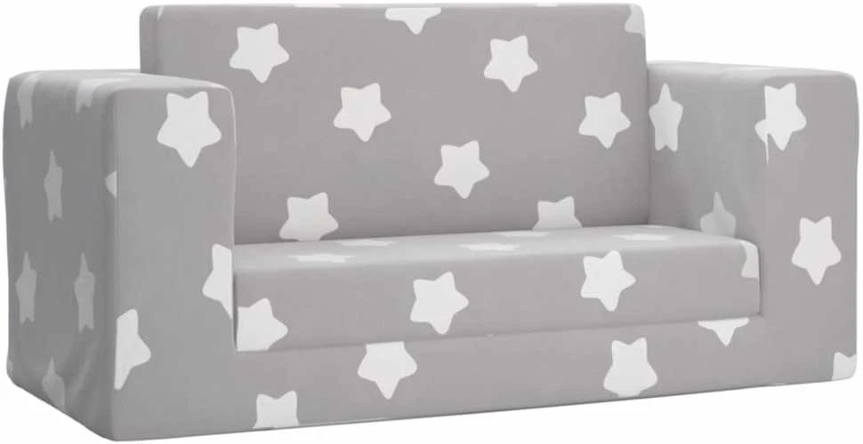 Vaikiška dvivietė sofa-lova, pilka, pliušas, su žvaigždėmis