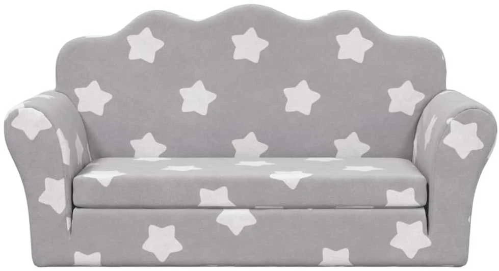 Vaikiška dvivietė sofa-lova, pilka, pliušas, su žvaigždėmis