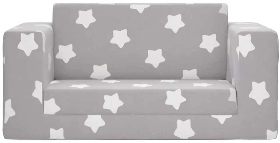 Vaikiška dvivietė sofa-lova, pilka, pliušas, su žvaigždėmis