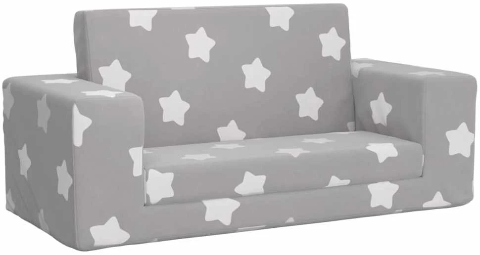 Vaikiška dvivietė sofa-lova, pilka, pliušas, su žvaigždėmis