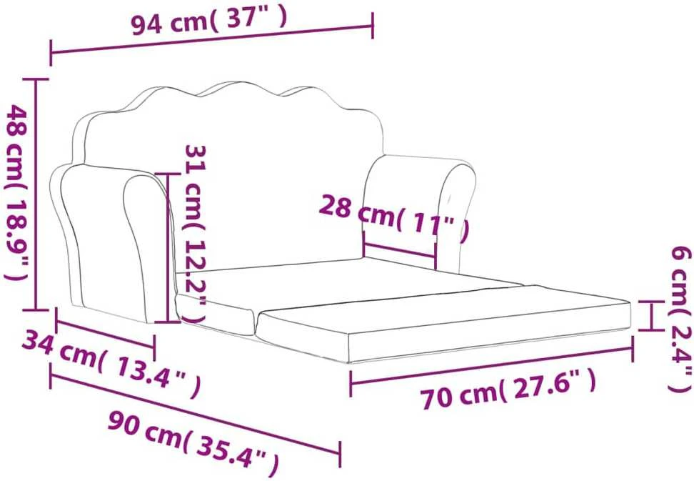 Vaikiška dvivietė sofa-lova, rožinės spalvos, minkštas pliušas