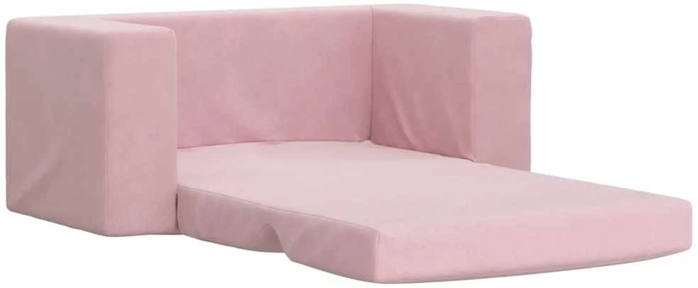 Vaikiška dvivietė sofa-lova, rožinės spalvos, minkštas pliušas