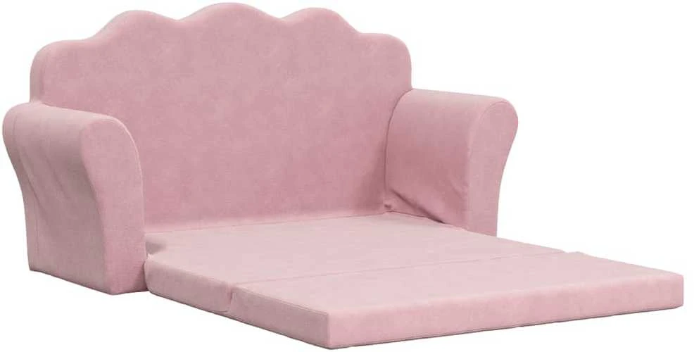 Vaikiška dvivietė sofa-lova, rožinės spalvos, minkštas pliušas