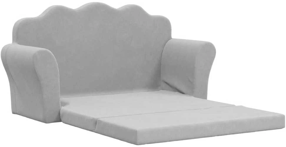 Vaikiška dvivietė sofa-lova, šviesiai pilka, minkštas pliušas